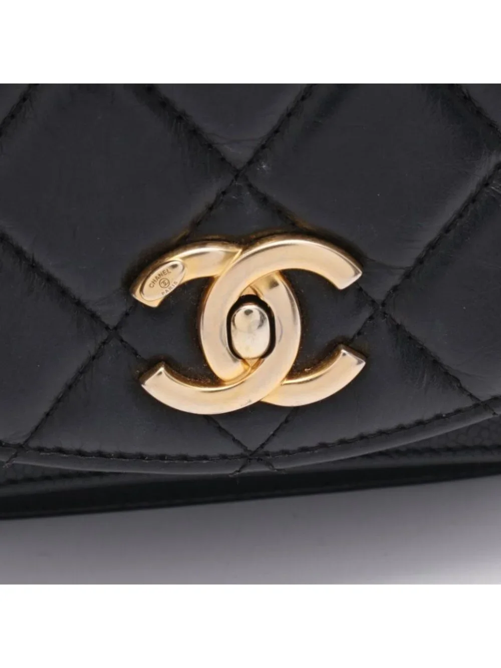 Chanel Shoulder Bag Quilted Black Lambskin Trichomaterial Small Chain